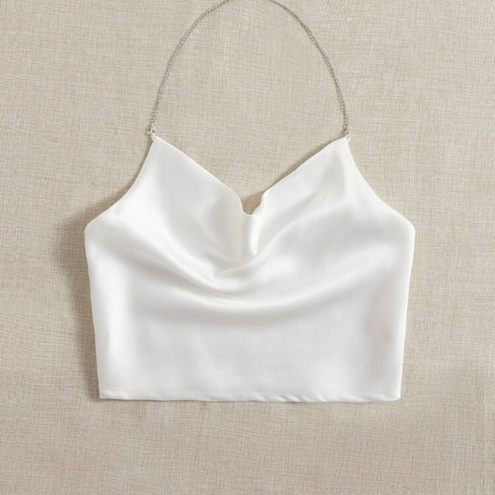 Cute Satin Shirred Back Halter Top